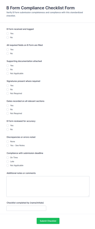 B Form Compliance Checklist