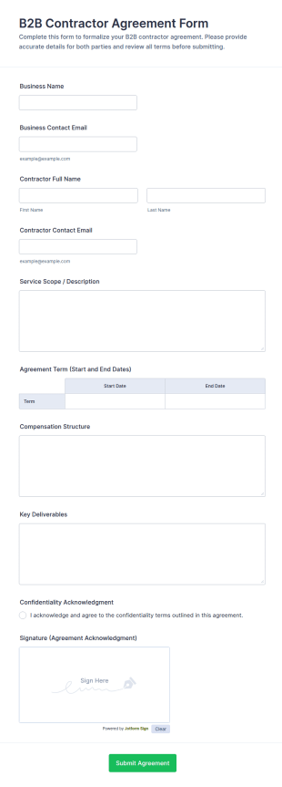 B2B Contractor Agreement Form Template