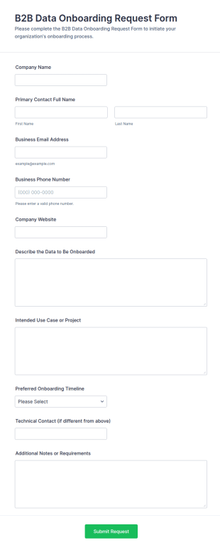 B2B Data Onboarding Request Form Template