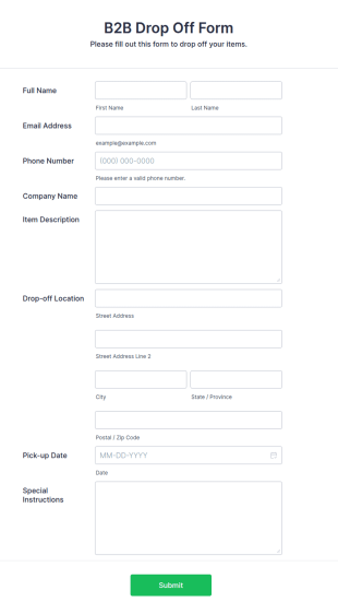B2B Drop Off Form Template