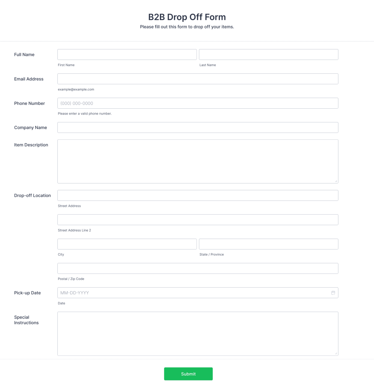 B2B Drop Off Form Template | Jotform