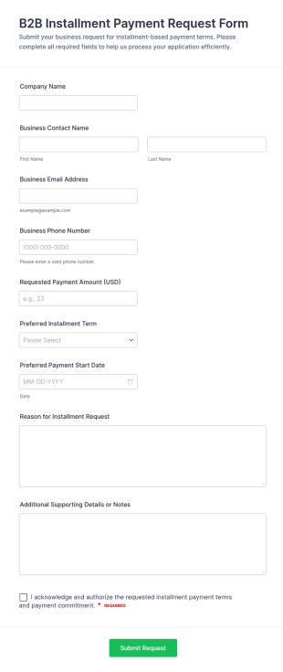 B2B Installment Payment Request Form Template