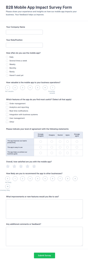 B2B Mobile App Impact Survey Form Template