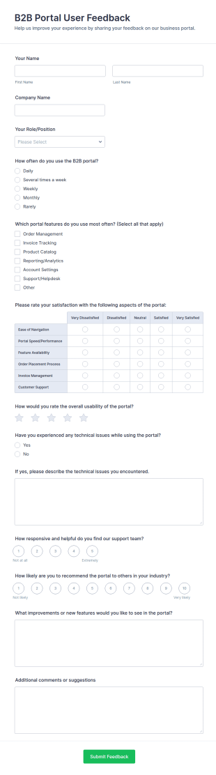 B2B Portal User Feedback Form Template