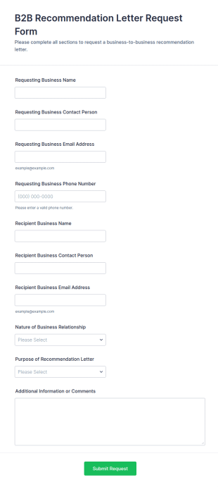 B2B Recommendation Letter Request Form Template