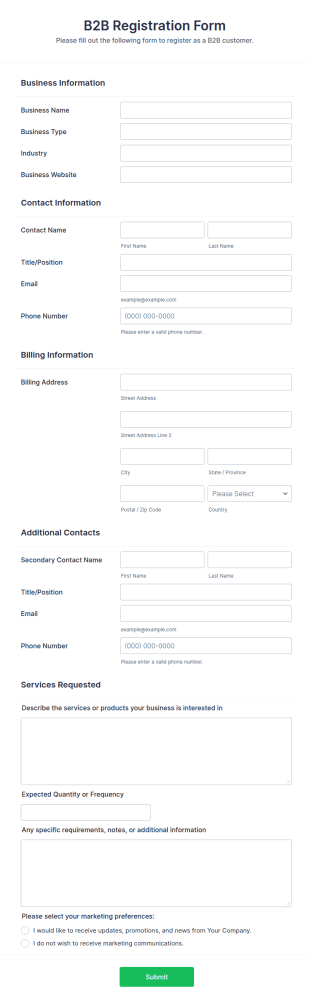 B2B Registration Form Template