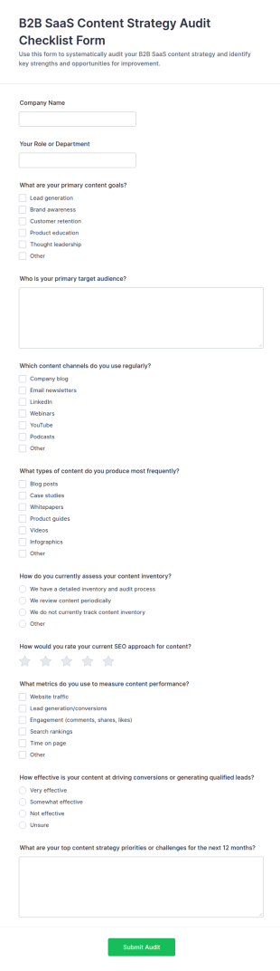 B2B SaaS Content Strategy Audit Checklist Form Template