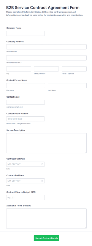 B2B Service Contract Agreement Form Template