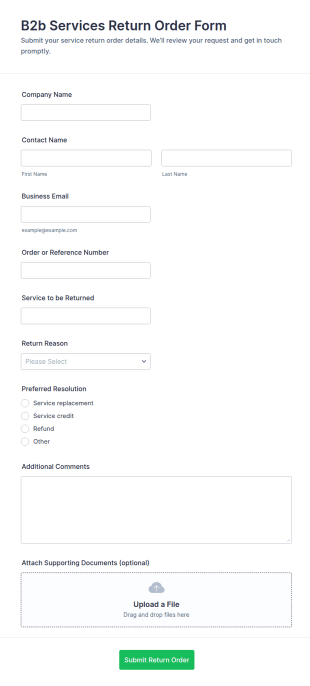 B2B Services Return Order Form Template