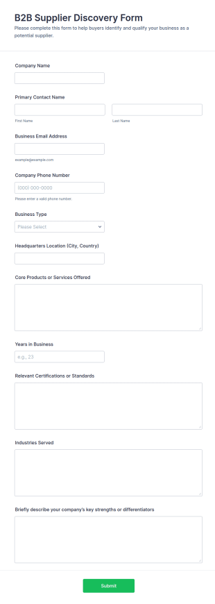 B2B Supplier Discovery Form Template