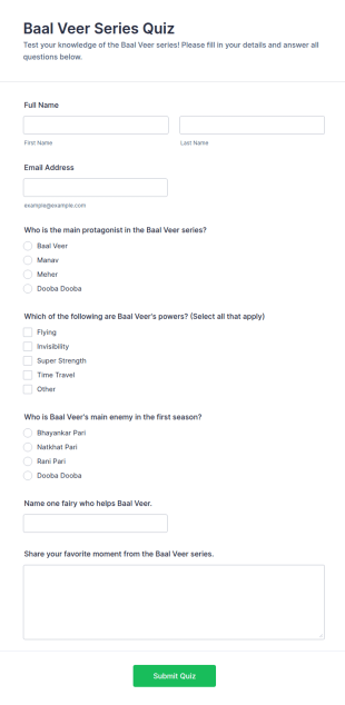 Baal Veer Series Quiz Form Template