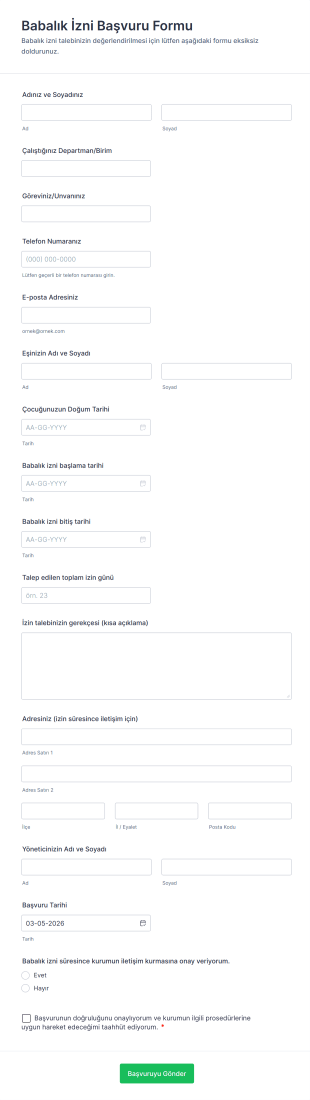 Babalık İzni Başvuru Form Şablonu