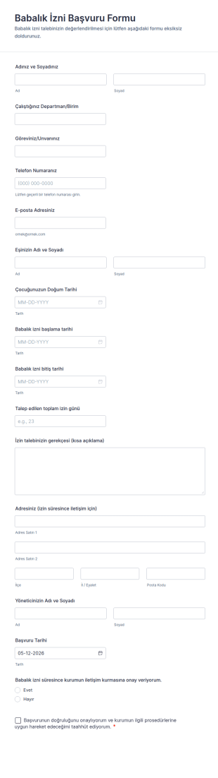 Babalık İzni Başvuru Form Şablonu