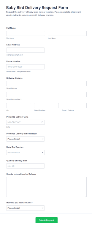 Baby Bird Delivery Request Form Template