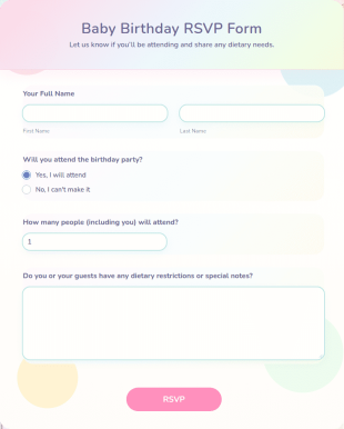 Baby Birthday RSVP Form Template