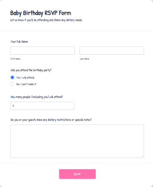 Baby Birthday RSVP Form Template