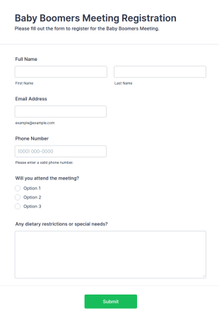 Baby Boomers Meeting Registration Form Template