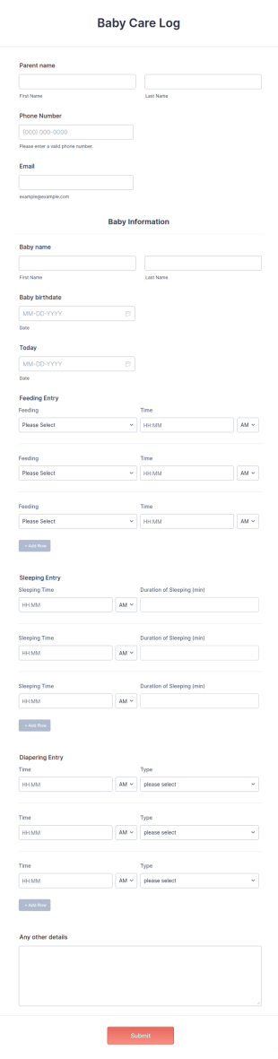 Baby Care Log Form Template