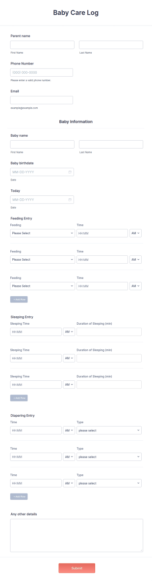 Baby Care Log Form Template