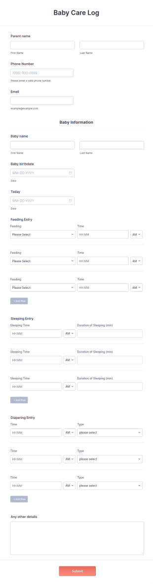 Baby Care Log Form Template