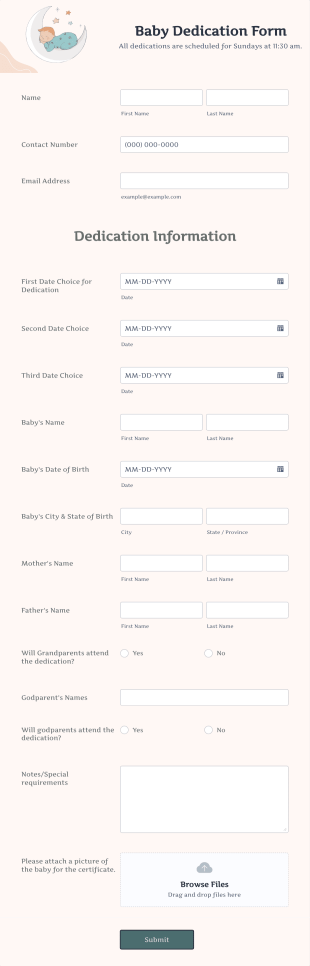 Baby Dedication Form Template