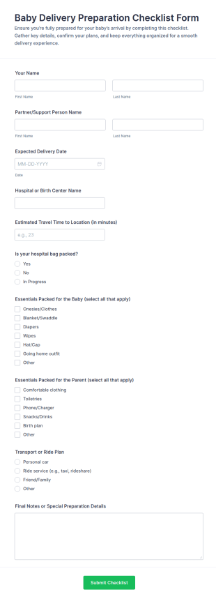 Baby Delivery Preparation Checklist Form Template