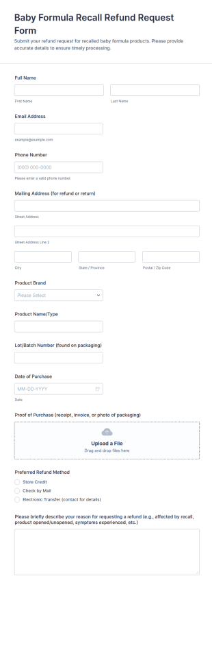 Baby Formula Recall Refund Request Form Template