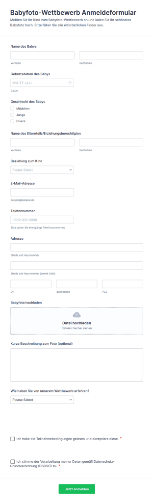 Baby Foto Wettbewerb Anmeldeformular 🍼📸🎉
