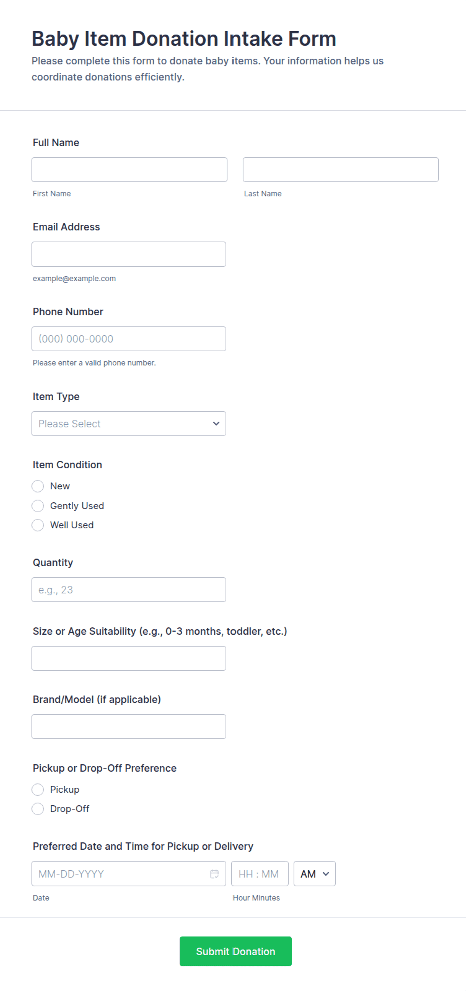 Baby Item Donation Intake Form Template | Jotform