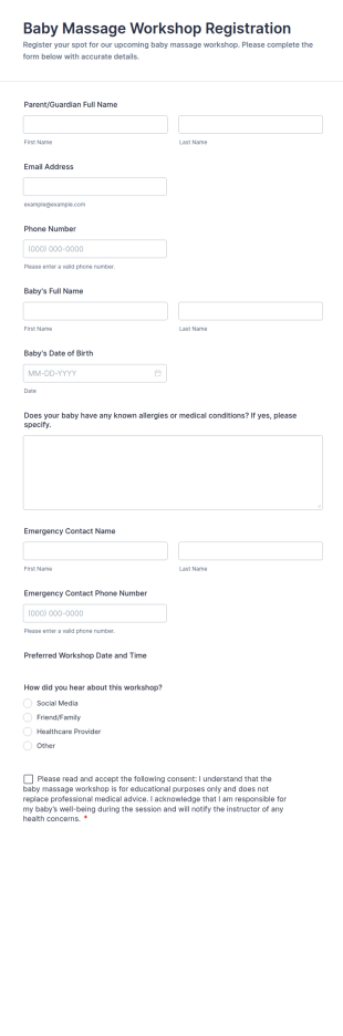 Baby Massage Workshop Registration Form Template
