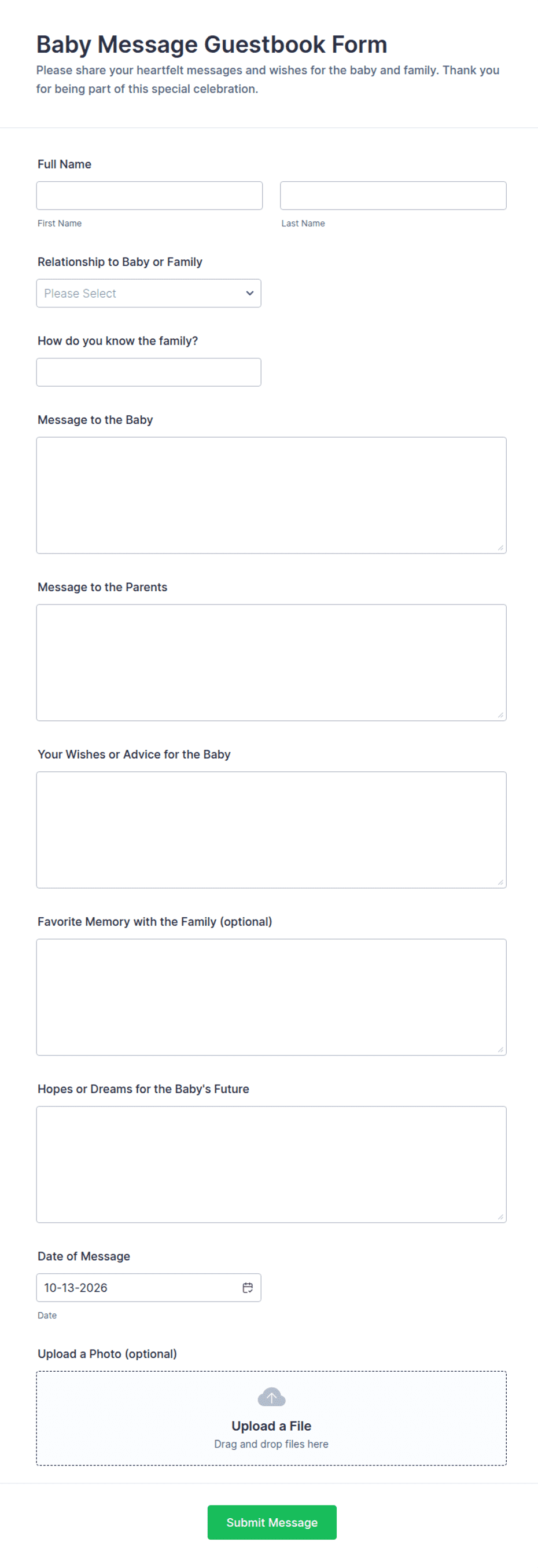 Baby Message Guestbook Form Template | Jotform