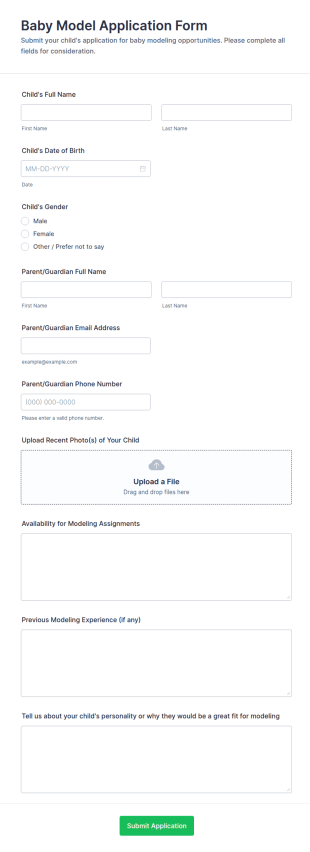 Baby Model Application Form Template