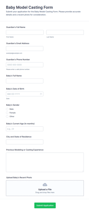 Baby Model Casting Form Template