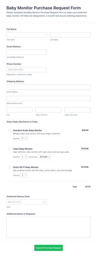 Baby Monitor Purchase Request Form Template