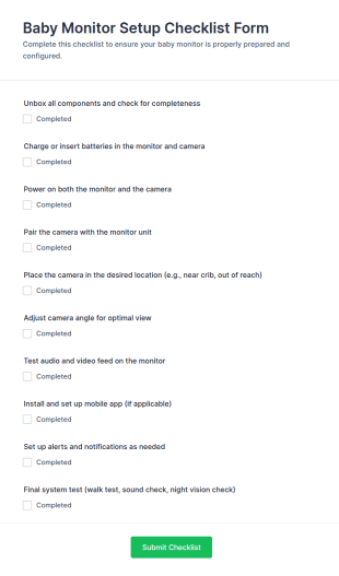 Baby Monitor Setup Checklist Form Template