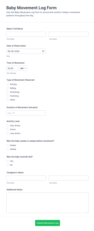 Baby Movement Log Form Template
