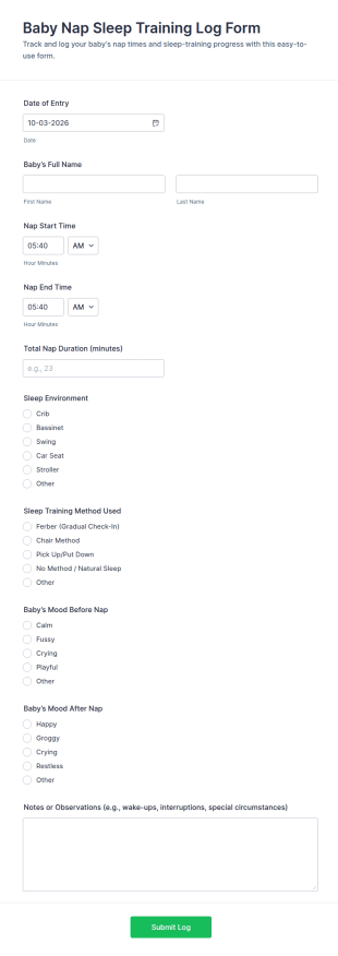 Baby Nap Sleep Training Log Form Template