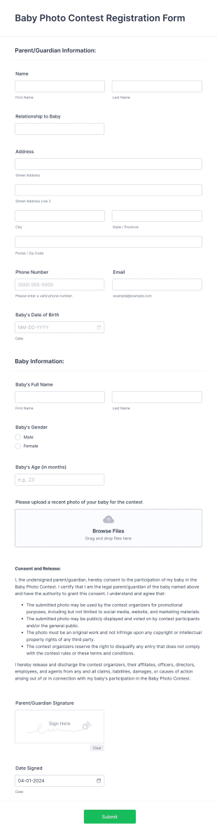 Baby Photo Contest Registration Form Template
