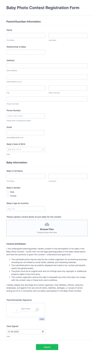 Baby Photo Contest Registration Form Template