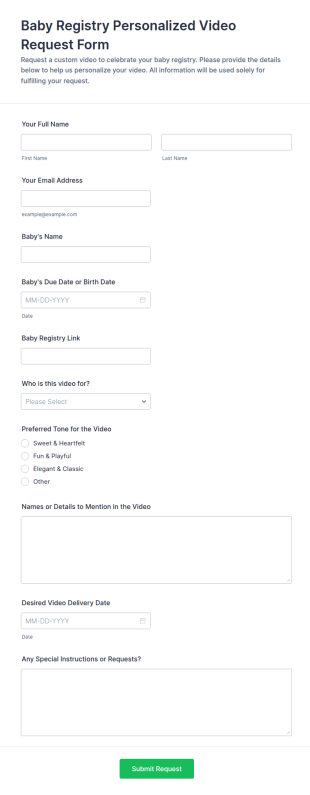 Baby Registry Personalized Video Request Form Template
