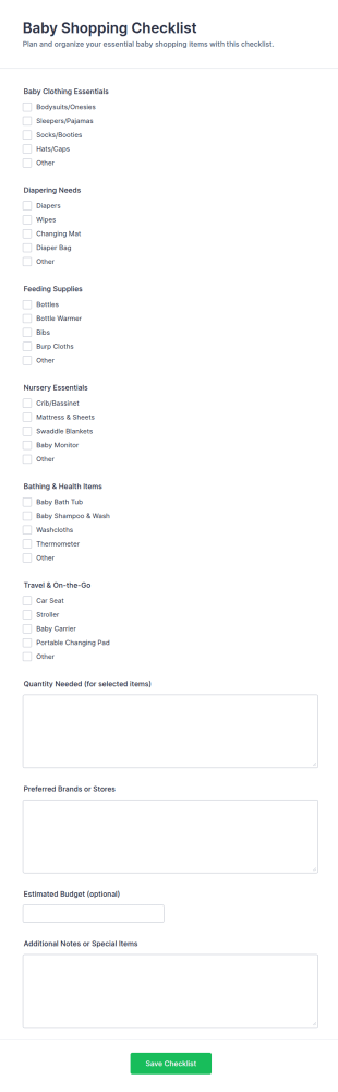 Baby Shopping Checklist Form Template