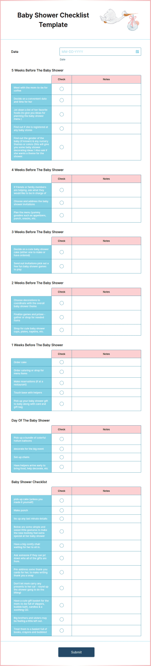 Baby Shower Checklist Template