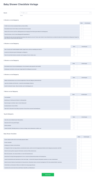 Baby Shower Checkliste Vorlage Form Template