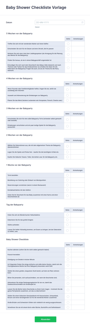 Baby Shower Checkliste Vorlage
