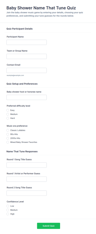 Baby Shower Name That Tune Quiz Form Template