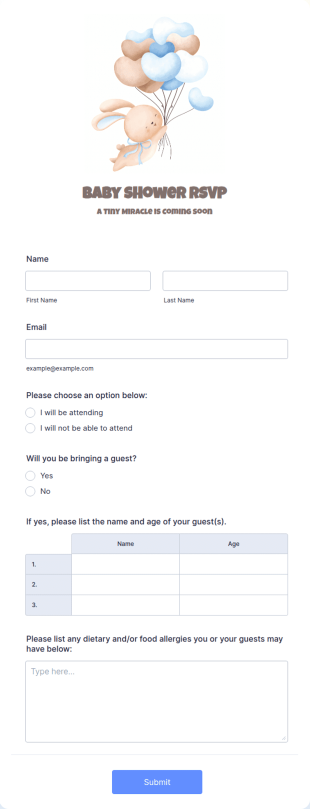 Baby Shower RSVP Form Template
