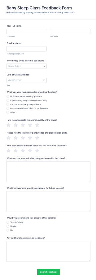 Baby Sleep Class Feedback Form Template