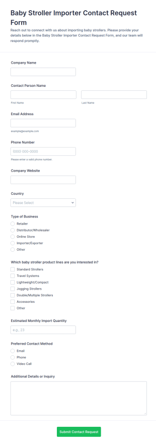 Baby Stroller Importer Contact Request Form Template