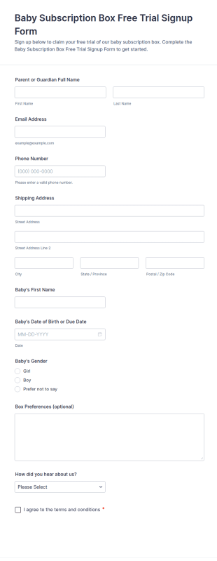 Baby Subscription Box Free Trial Signup Form Template