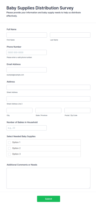 Baby Supplies Distribution Survey Form Template